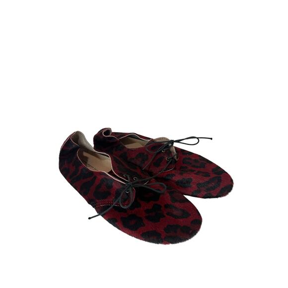 Anniel Italy Sz EU 40 Pony Hair Derby Ballet Booties Red Leopard Cheetah - Picture 1 of 7